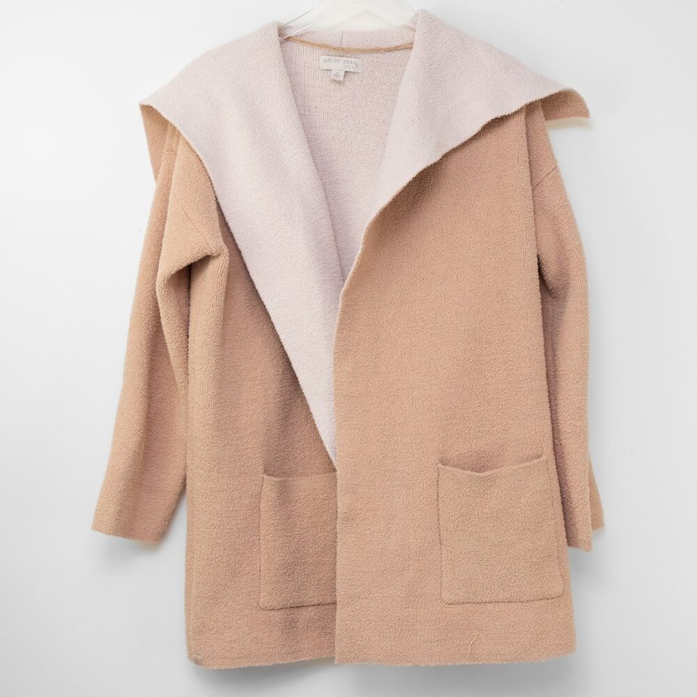 Barefoot Dreams Open Front Cardigan Long Sleeve Collar Tan Crean Size Small
